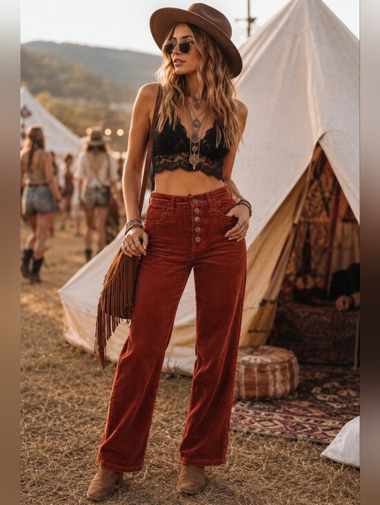 Love Tree Pants - ✨🍂 Love Tree Rust Corduroy High Rise Button Fly Pants 🍂✨